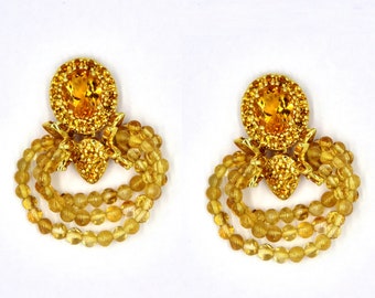 Natural Gemstone Citrine Earrings, Gold look Designer Earring, Exclusive designer Earrings, Yellow Stone Earrings, Sterling Silver Earrings.