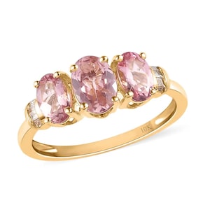 Natural Pink Tourmaline Diamond Ring-Engagement Ring-Anniversary Gift ring-Pink Wedding Gift-Pink Cocktail ring-triple stone diamond ring