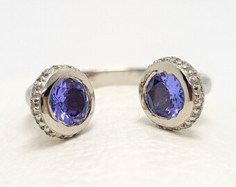 Natural AA Tanzanite Silver Ring, Multi Tanzanite Ring, Gift for her, Engagement Ring, Anniversary Gift, Dual Stone Ring, Birthday Gift