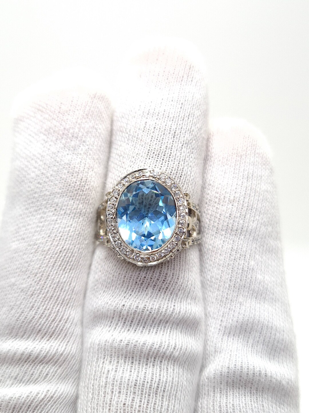 Natural AAA Sky Blue Topaz Solitaire Silver Ring, Big Blue Oval ...