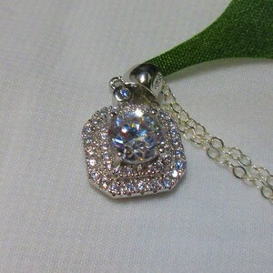 Square Halo Ruby / CZ cz accent Sterling Silver Necklace