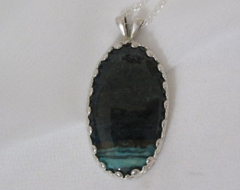 Natural Handmade Azurite Sterling silver Pendant Necklace