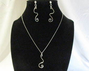 Swirled Sterling Silver Necklace and Earring set