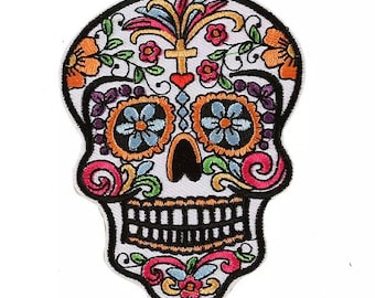 Skeleton Tattoo Patch Ornate Skull Dia de los Muertos Large 7 X 5 Embroidered Sugar Skull Applique Patch Biker Patch Day of the Dead