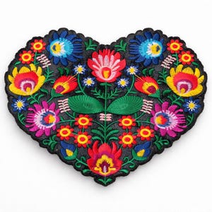 Floral Heart Embroidered Patch | Iron On Flower Applique for Jackets