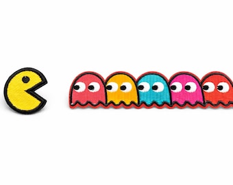1980s Retro Arcade Pacman Patch | Iron On Embroidered Gamer Patches | Vintage Video Game