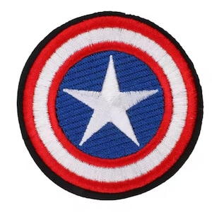 May include: An embroidered patch featuring a white star on a blue circle surrounded by alternating red and white stripes.