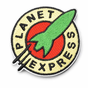 Planet Express Patch – Futurama Iron On / Sew On Embroidered Patch, Space Cartoon Logo Patch for Jacket, Backpack or Bag