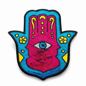 Third Eye Hand Palm Sequin Iron On Sew On Patch