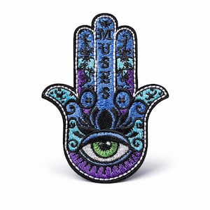 Parche termoadhesivo con diseño de la palma de la mano y el tercer ojo / Aplique bordado místico