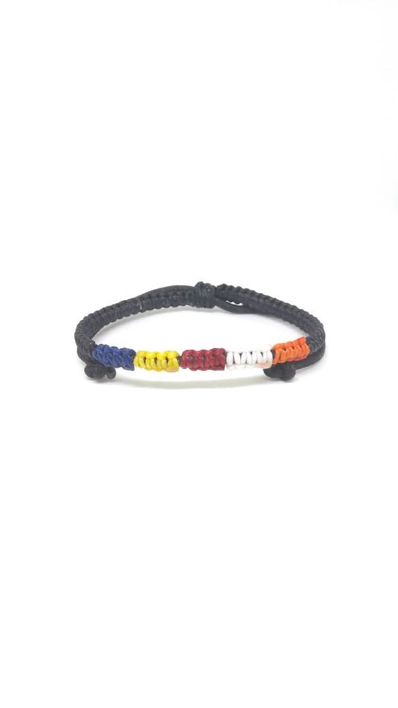 The BUDDHIST Flag Handmade Braided Waxed Cotton Slim Wristband