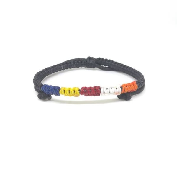 The BUDDHIST Flag Handmade Braided Waxed Cotton Slim Wristband Bracelet