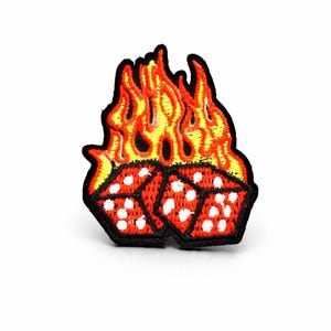 炎のサイコロ刺繍ワッペン｜アイロン接着式アップリケ