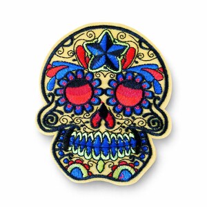 Yellow Calavera Patch, Day of the Dead Sugar Skull Iron On