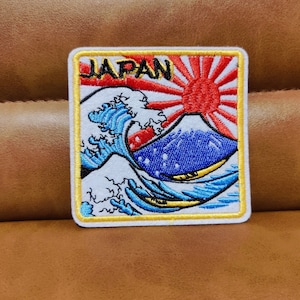 Parche para coser o planchar con insignia de surf del sol naciente japonés