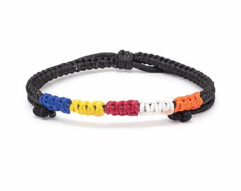 Buddhist Flag Bracelet – Handmade Braided Waxed Cord, Adjustable Meditation Bracelet, Buddhist Jewellery Gift