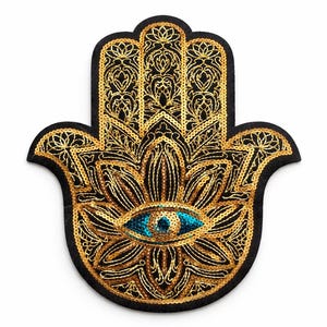 Gold Sequin Third Eye Palm Patch – Iron On or Sew On