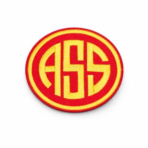 Écusson thermocollant ou à coudre, logo humoristique et irrévérencieux, rouge et jaune, cadeau sarcastique