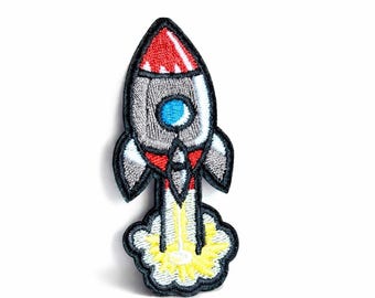 Space Rocket Patch | Iron On Sew On Rocket Embroidered Patch