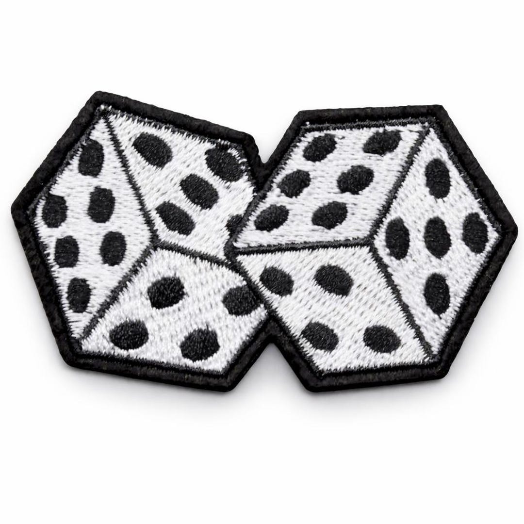 Embroidered Dice Patch – Black & White Iron-on Gambling Applique - Etsy