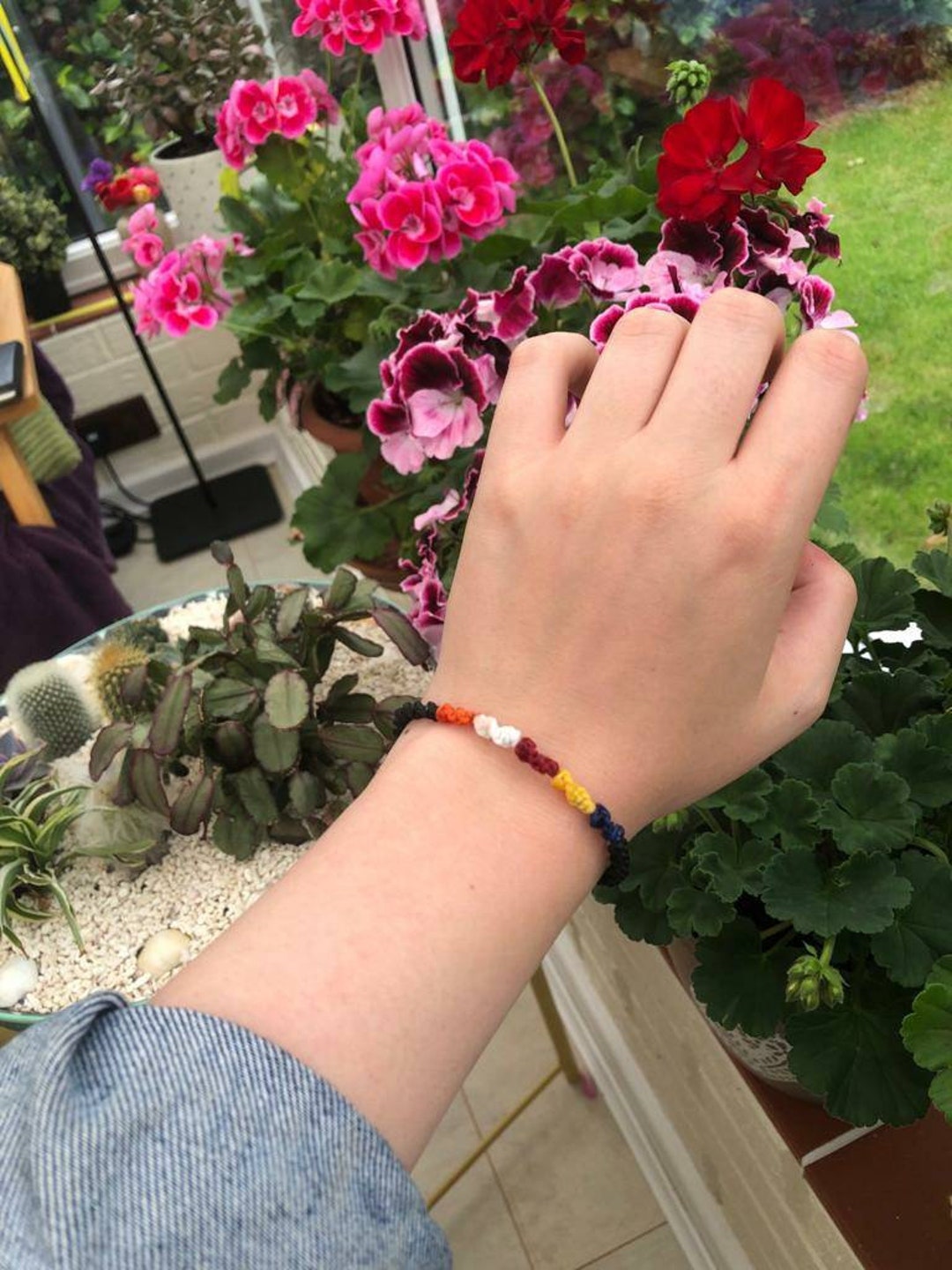 Buddhist Flag Handmade Black Waxed Cotton Skinny Helix Bracelet