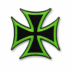Toppa/distintivo da motociclista ricamato con croce di ferro verde neon e nera
