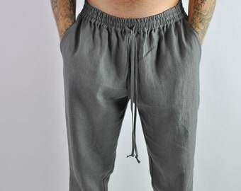 Luxe Lounge Essentials: Linen Tracksuit Bottoms in Grey – Stylish Comfort with Ties, Lounge in Style No. 65