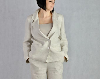 Linen Blazer, Linen Suit Jacket, Oversized Loose Light Linen Jacket With Pockets no. 138