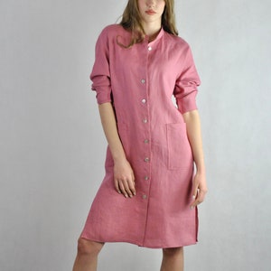 Pure linen Indian pink shirt, buttoned dress shirt, loose fitting tunic beach wear, summer top, casual dress soft linen no. 136 image 3