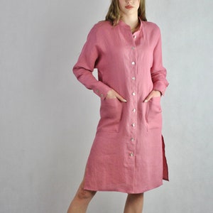 Pure linen Indian pink shirt, buttoned dress shirt, loose fitting tunic beach wear, summer top, casual dress soft linen no. 136 image 1