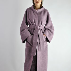 Wool coat, soft winter wool coat loose fitting with pockets and belt, boiled wool cardigan, long wool coat no. 35