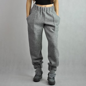 Warm winter grey boiled wool track suit pants, wool trousers, soft wool tracksuit bottoms No. 189
