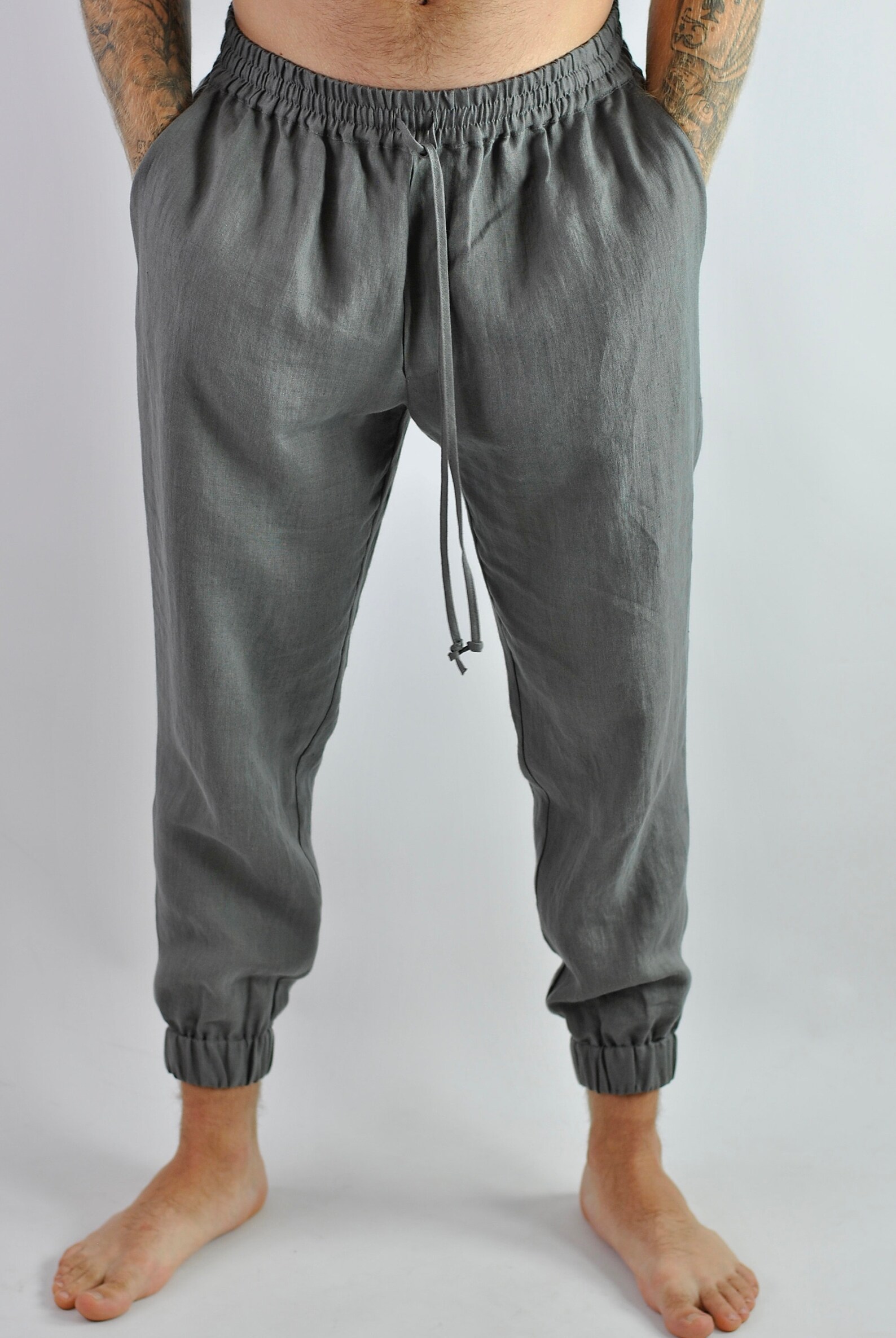 Men's Linen Pants Linen Tracksuit Bottoms Tracksuit Grey - Etsy