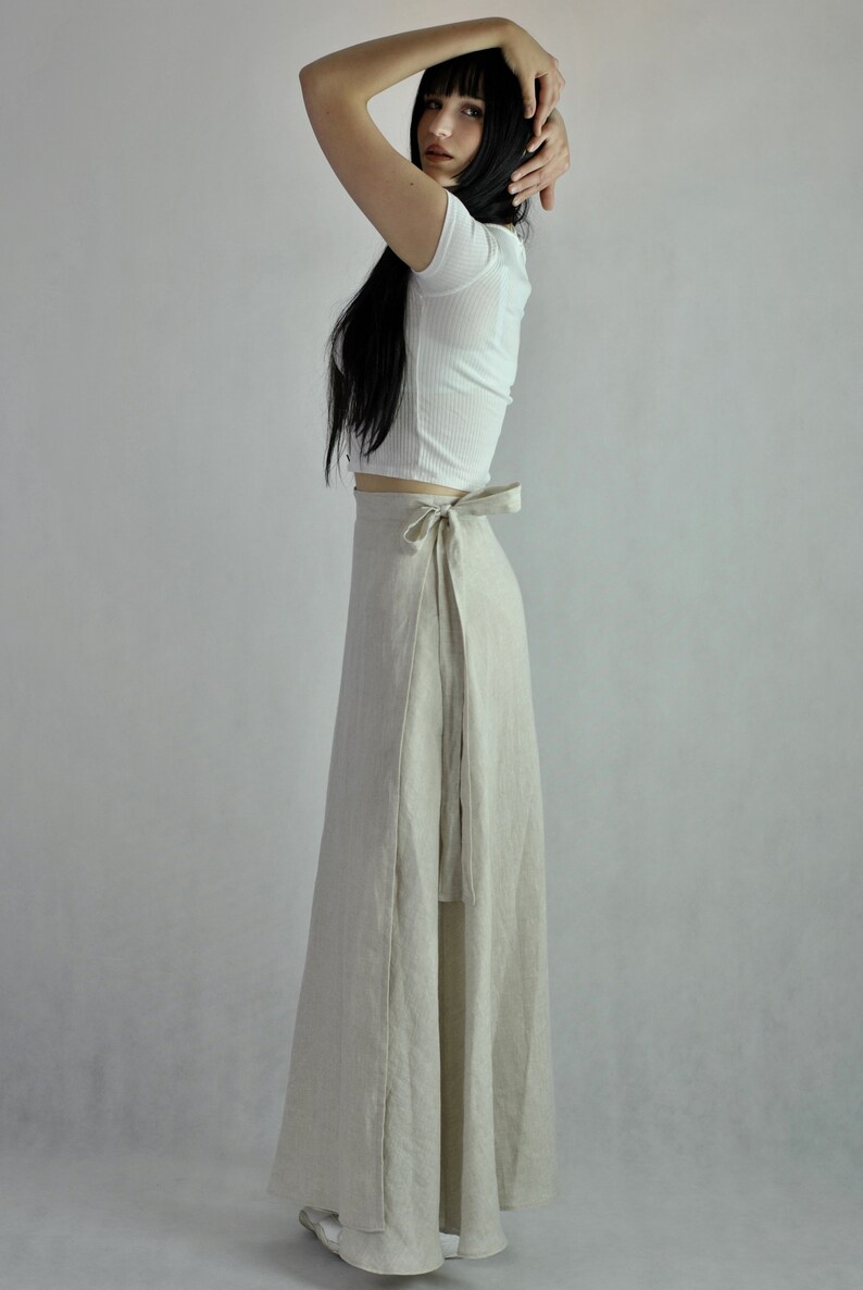 Pure linen long skirt, loose fitting wrap skirt with pockets, natural oatmeal linen, boho skirt, maxi summer skirt no. 122 image 6