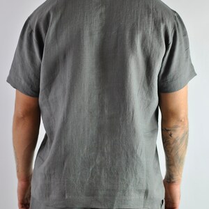 Men's linen t-shirt, Linen tracksuit top, grey linen shirt, Lounge linen top, linen shirt V-neck, Loungewear No. 67 image 3