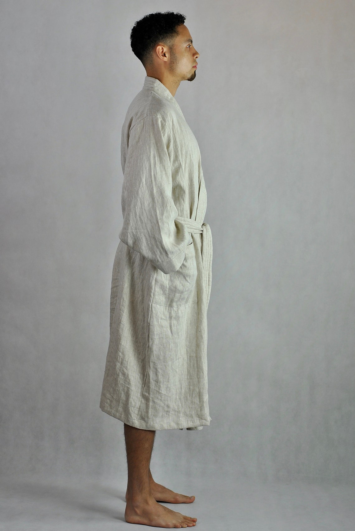 Men's Linen Natural Dressing Gown Bath Robe Summer - Etsy