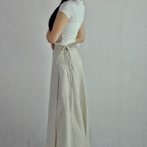 Pure linen long skirt, loose fitting wrap skirt with pockets, natural oatmeal linen, boho skirt, maxi summer skirt no. 122 image 3