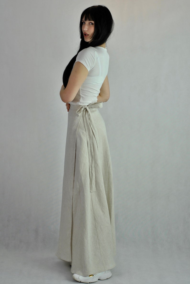 Pure linen long skirt, loose fitting wrap skirt with pockets, natural oatmeal linen, boho skirt, maxi summer skirt no. 122 image 3