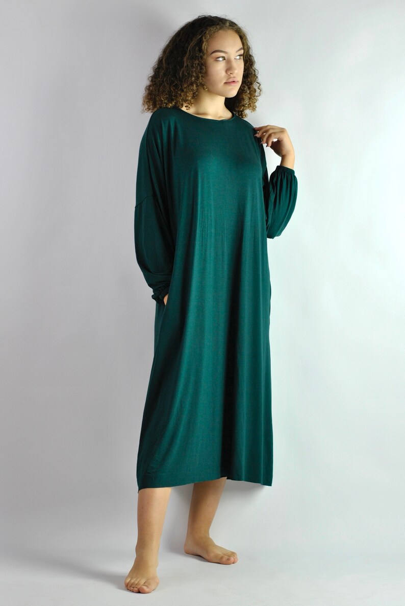 Bottle Green Dress Green Casual Dress Loose Fitting Tunic Etsy