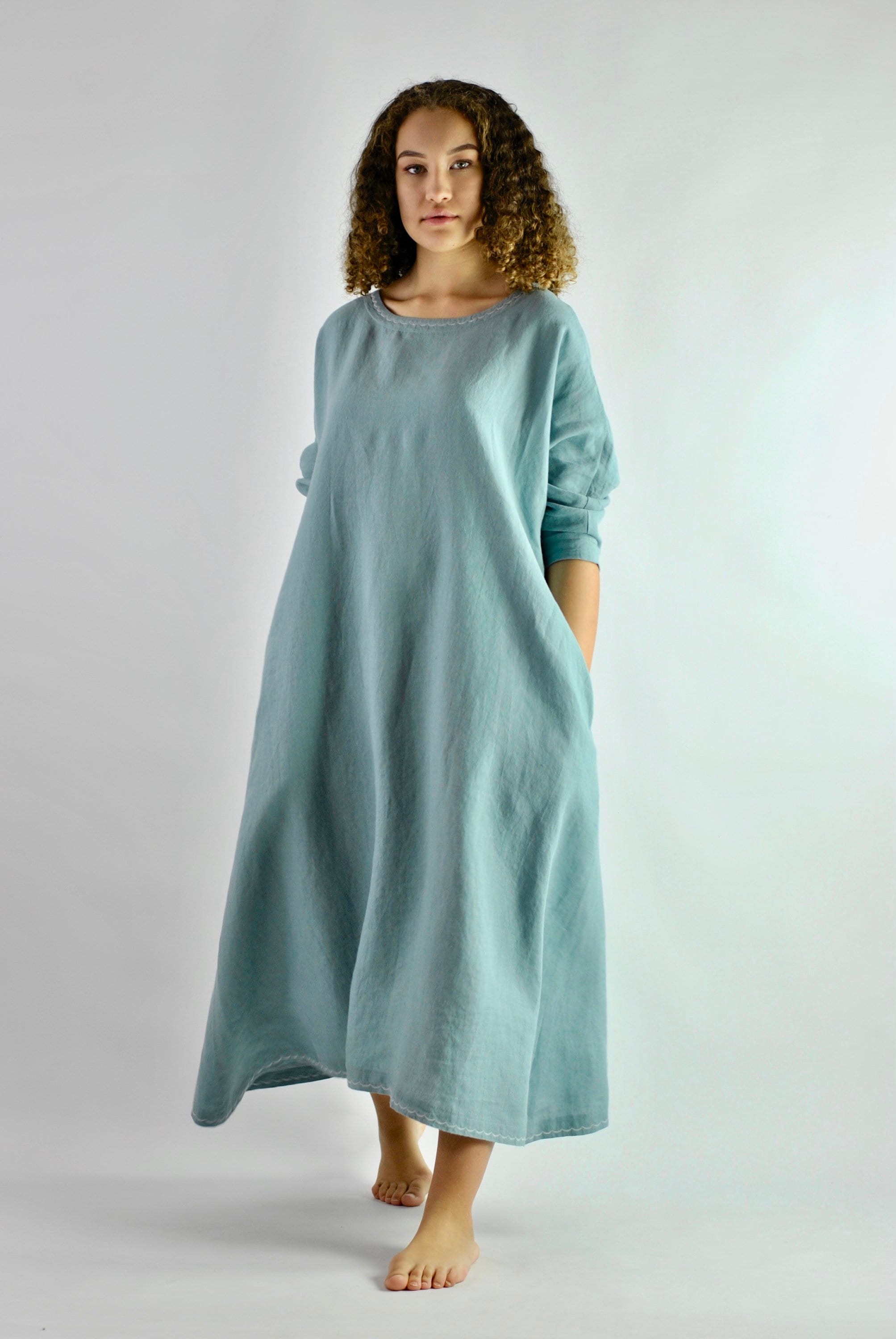 Pure Linen Light Turquoise House Dress Night Dress Natural - Etsy UK