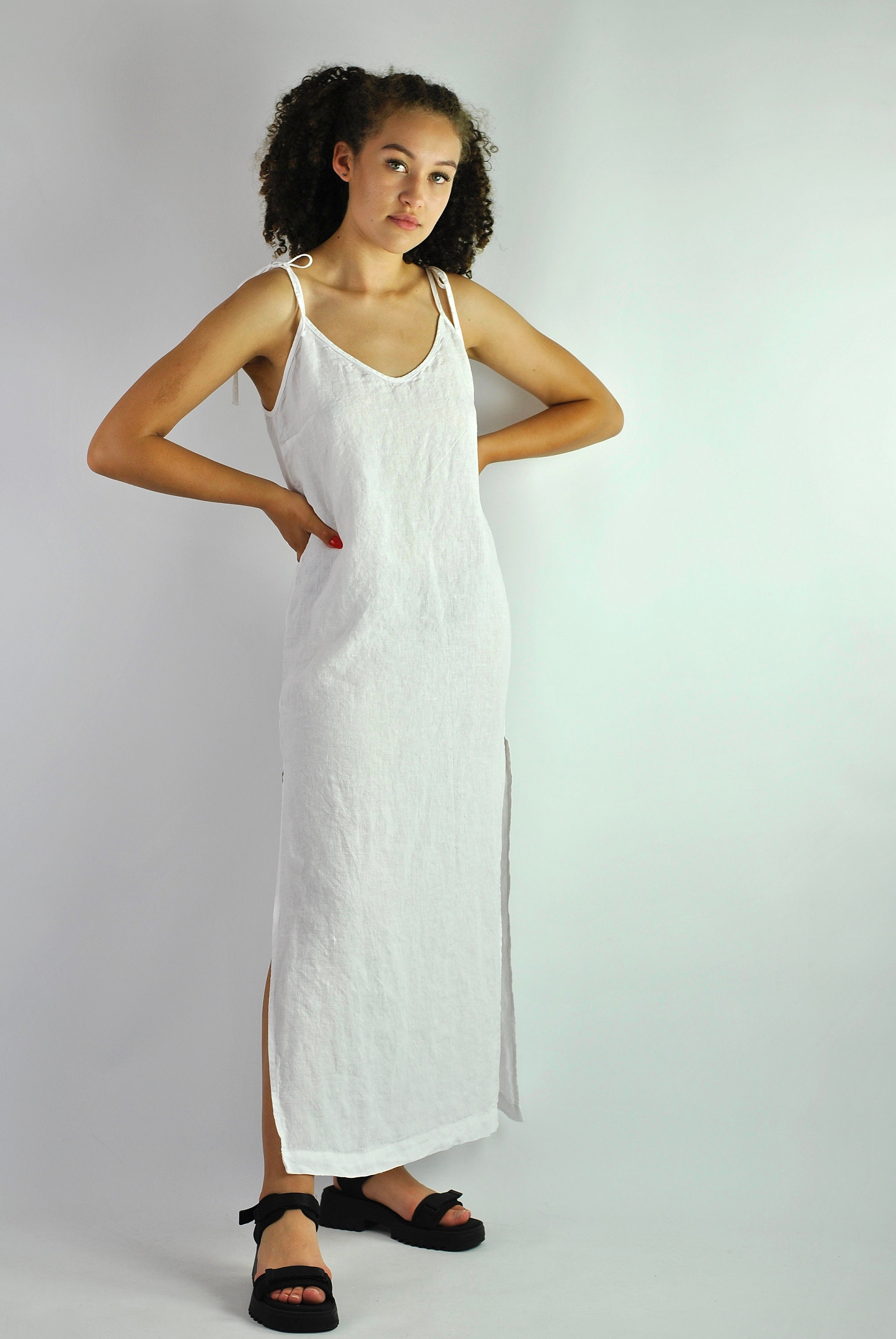 White Linen Slip Dress , Strapped Summer Dress 100 Linen No. 87 Etsy UK