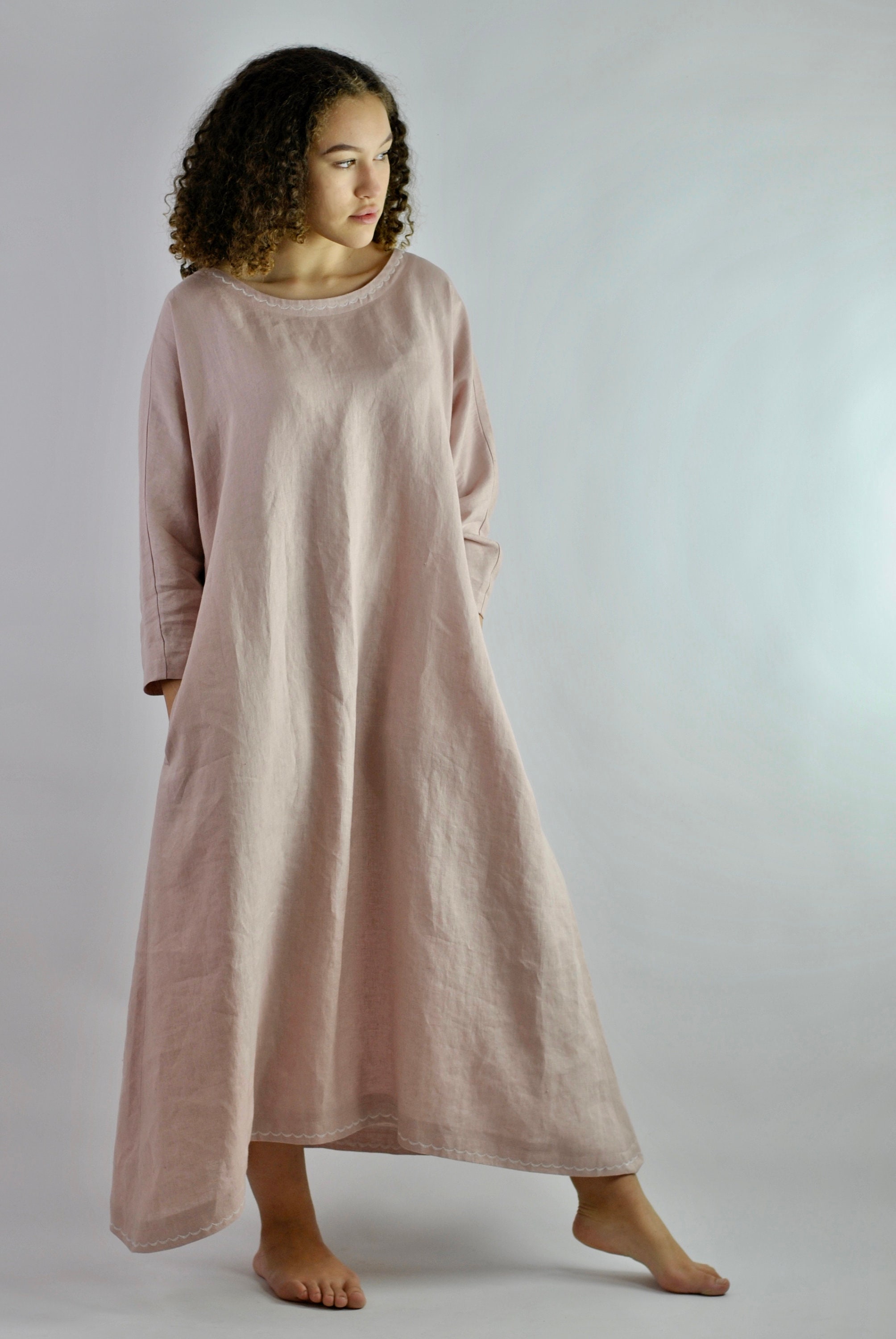 Pure Linen Dusty Pink House Dress Night 