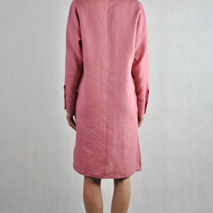 Pure linen Indian pink shirt, buttoned dress shirt, loose fitting tunic beach wear, summer top, casual dress soft linen no. 136 image 4