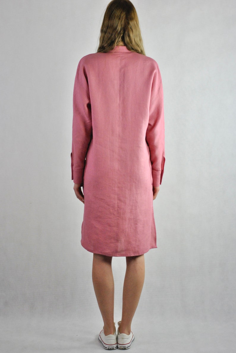 Pure linen Indian pink shirt, buttoned dress shirt, loose fitting tunic beach wear, summer top, casual dress soft linen no. 136 image 4