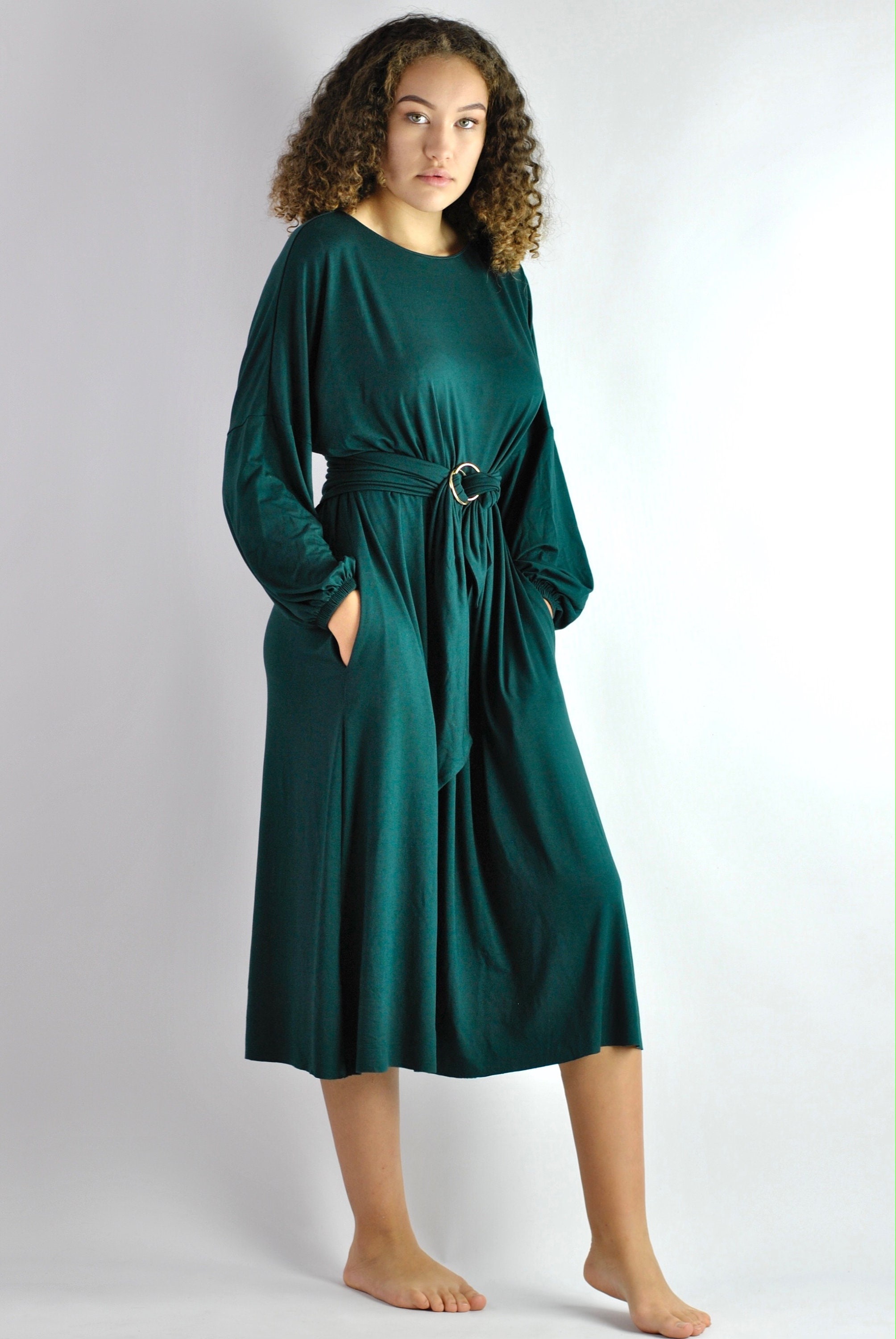 Bottle Green Dress Green Casual Dress Loose Fitting Tunic - Etsy