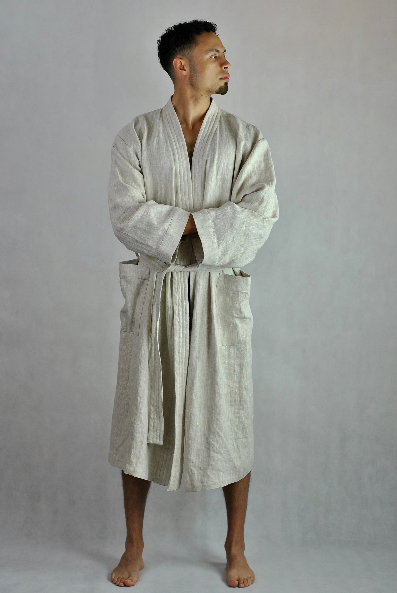 Men's Linen Natural Dressing Gown Bath Robe Summer - Etsy