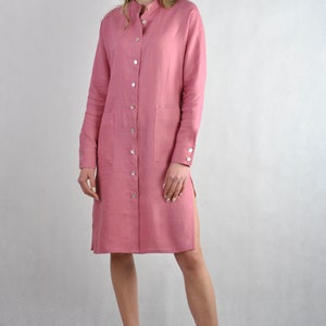 Pure linen Indian pink shirt, buttoned dress shirt, loose fitting tunic beach wear, summer top, casual dress soft linen no. 136 image 2