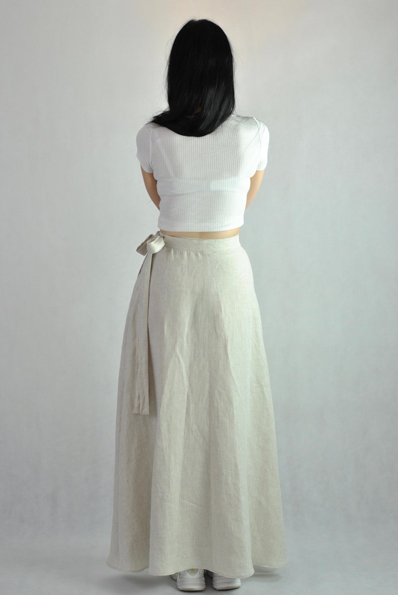 Pure linen long skirt, loose fitting wrap skirt with pockets, natural oatmeal linen, boho skirt, maxi summer skirt no. 122 image 9