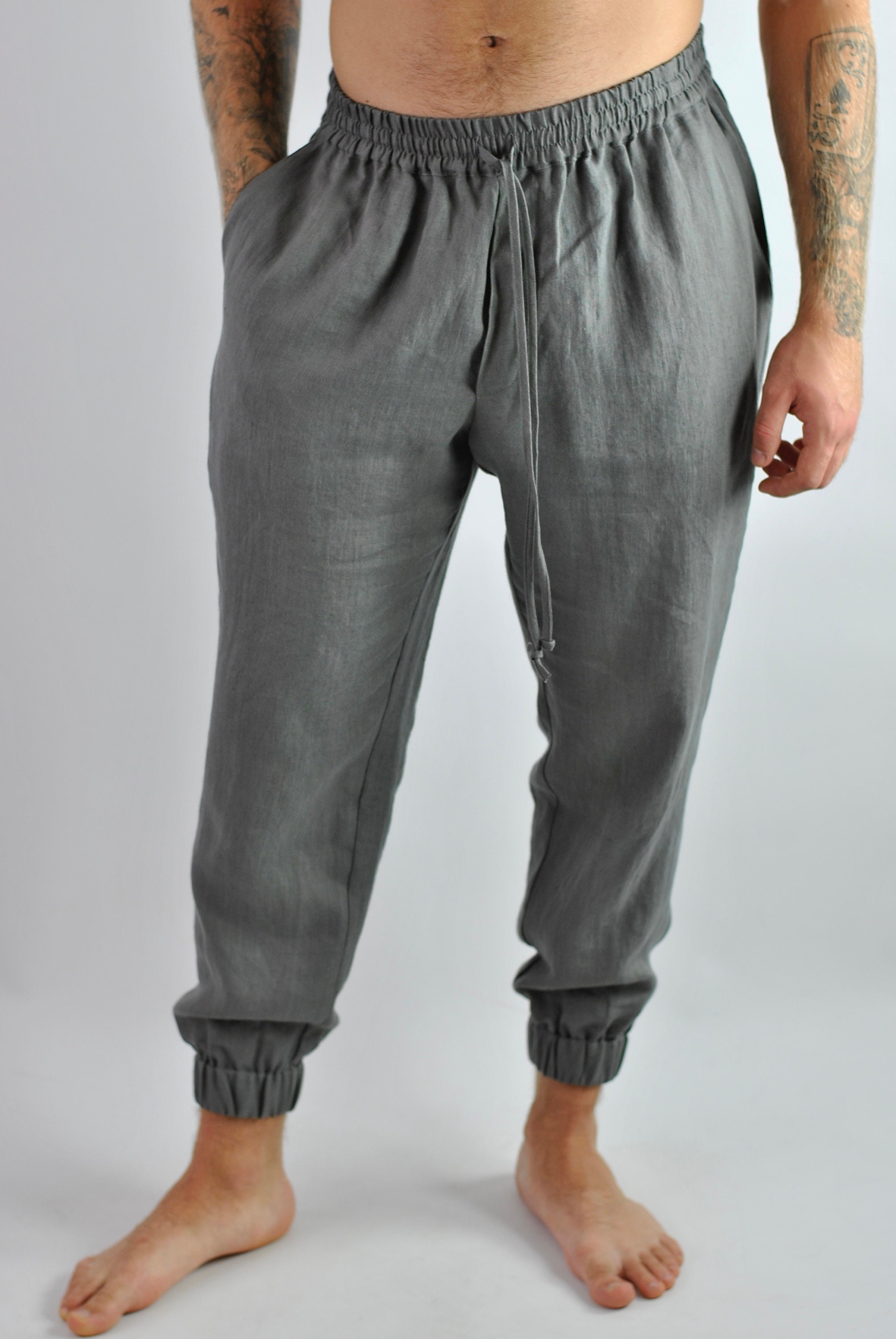 Men's Linen Pants Linen Tracksuit Bottoms Tracksuit Grey - Etsy UK