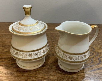 Johann Seltmann Vohenstraus Gold Trim Creamer and Sugar Bowl